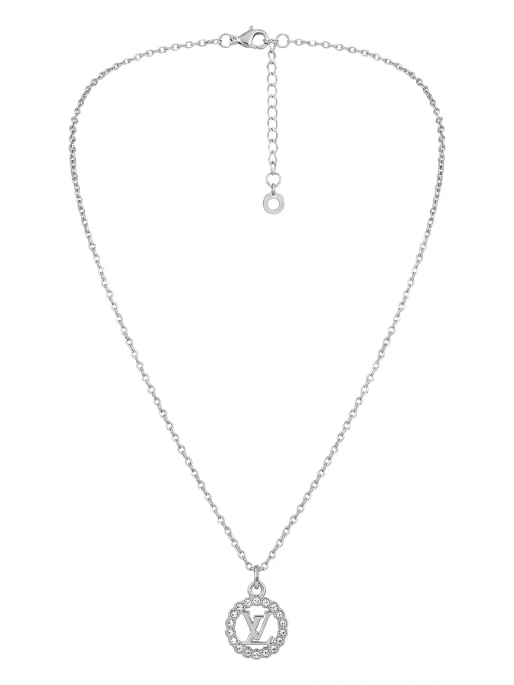 Silver Logo-Circle Pendant Necklace with Crystal Accent